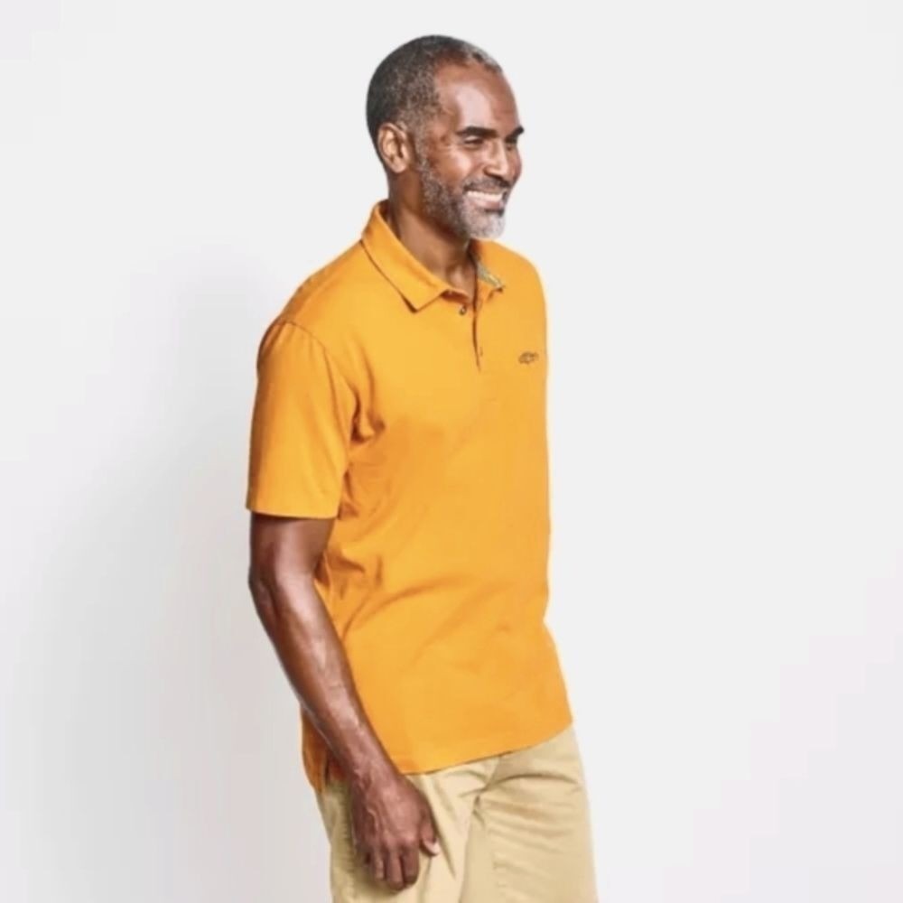Orvis Men's Angler's Polo 100% Cotton Embroidered Bonefish Sunset Orange L